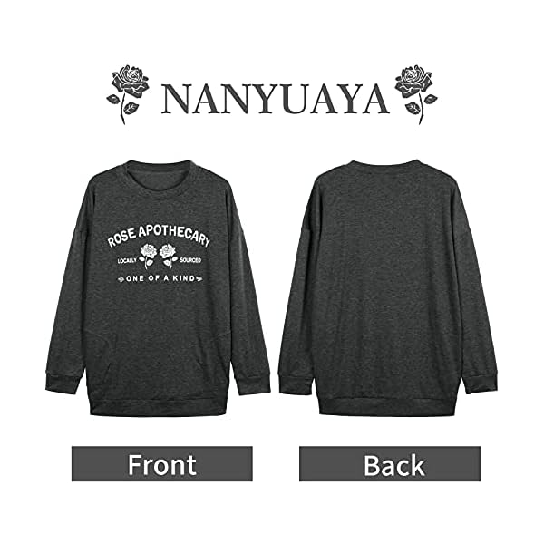 NANYUAYA-Rose-Shirts-for-Women-Rose-Printed-Novelty-Shirt-Summer-Funny-Short-Sleeve-Holiday-Tee-Tops NANYUAYA Rose Apothecary Shirt for Women Casual Crewneck Long Sleeve Tee Funny Letter Print Tops with Pockets