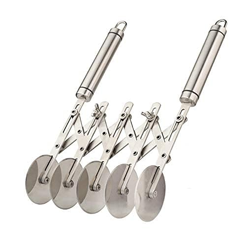 5 Wheel Pastry Cutter with Handle Stainless Steel Double cutter Adjustable Pizza Slicer Multi-Round Dough Cutter Roller (silver) by CHWAIKA - Used condition - US$20.05