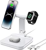 LumiCharge Stazione di ricarica wireless Qi 4 in 1 con luce notturna a LED, ricarica rapida per Magsafe, Apple Watch, AirPods, cavo USB-C e blocco di ricarica USB-C, ricarica sicura per più