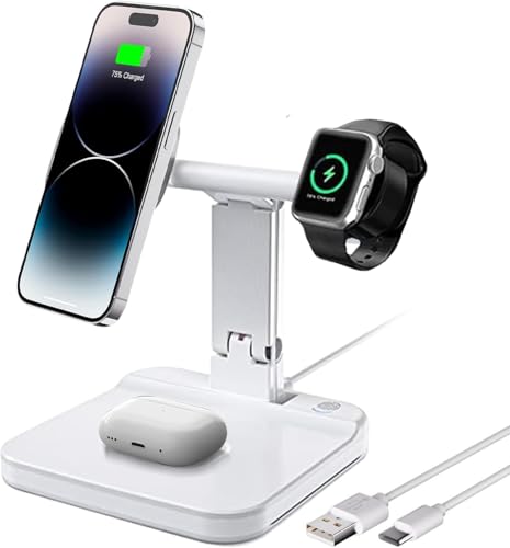 Lumicharge Multifunction Wireless Phone Charger - 4 in 1 Qi Magnetic Wireless Charging Station with LED Night Light and USB-C Port, 18W Input, Compatible with iPhone, Apple Watch, AirPods