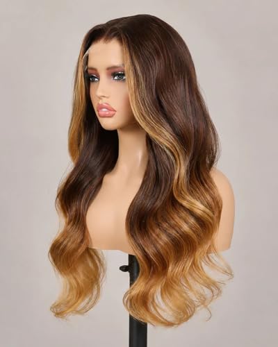 BEEOS Ombre Chocolate Brown to Honey Blonde 5x5 HD Lace Closure Wig 24 Inch