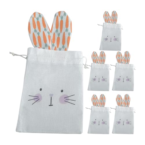 Easter Bags - 18x13cm Bunny Ears Easter Snack Bags, Burlap Drawstring Reusable Pouches | Candy Pouches For Classroom School Home