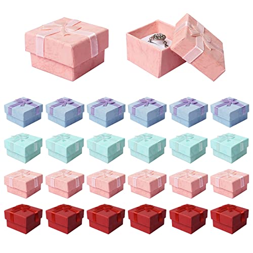 Nideen 24 Pack Jewellery Ring Gift Boxes, 4 x 4 cm Ring Boxes Bulk with Lids and Bow-knot, Small Gift Boxes for Jewellery Rings Earrings, Assorted Colors