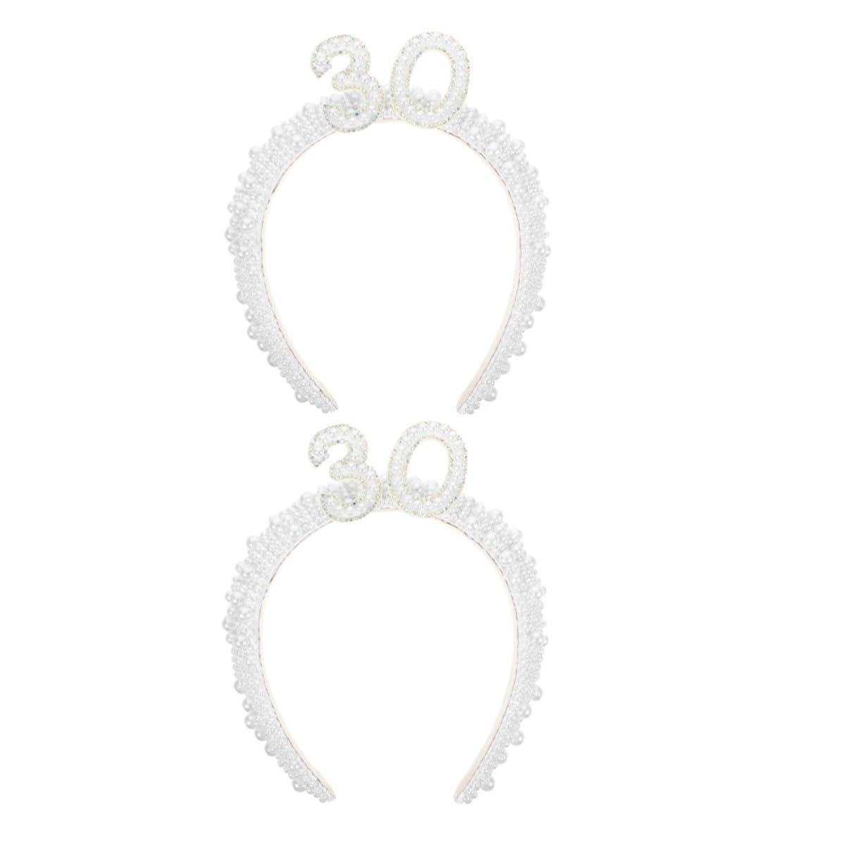 2pcs White Pearl Birthday Headbands for Women, Elegant and Unique Party Hairbands with Artificial Pearl and Aluminium Alloy, for Birthday Photo Props and Photoshoots, Secure Fit