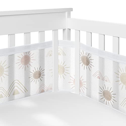 Image of Sweet Jojo Designs + BreathableBaby 2-Piece Breathable Mesh Crib Liner Set (Blush Pink and Mauve Boho Desert Sun) for Girls, Baby, Infants/Newborn Nursery (Bohemian, Watercolor, Mountains, Minimalist)
