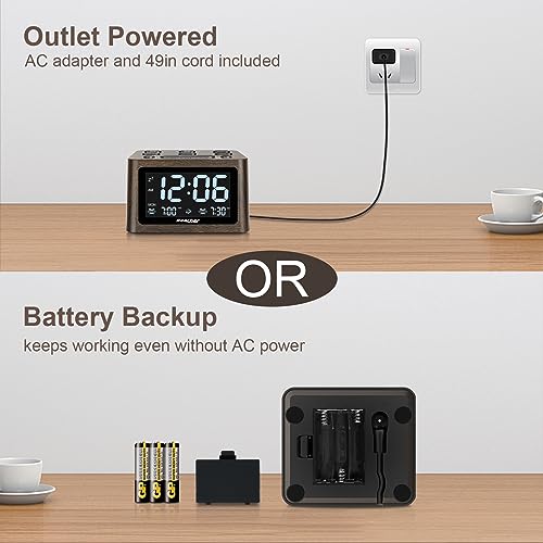 Reacher Wooden Dual Alarm Clock And White Noise Machine - Adjustable Volume, 6 Wake Up Sounds, 12 Soothing Sounds For Sleeping, Auto-Off Timer, Usb Charger, Battery Backup, 0-100% Dimmer For Bedroom #TOP7