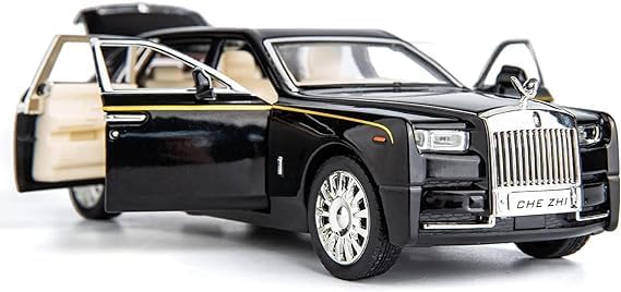 Mashes 1:32 Phantom Model Car: Zinc Alloy Pull Back Diecast Toy with Openable Doors, Sound, and Light for Kids - Boys and Girls(1:32 RR Phantom) (Black)