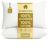 Coppia di Federe 100% Puro Cotone, Set di 2 Tessuti per Cuscino Letto Made in Italy, Chius...