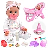 SMILESSKIDDO 14' Baby Doll with Washable Dolls Accessories, Lifelike Soft Babydoll Pretend Play Includes Carrier Bassinet Bed, Doll Clothes, Feeding Set, Gift Idea for Girls 1 2 3+ Year Old
