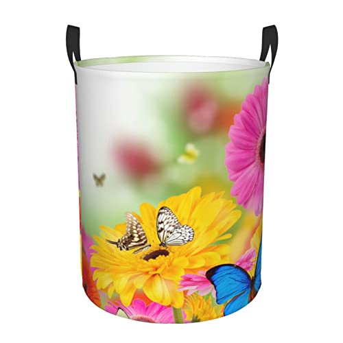 Spring Butterfly Printed Laundry Hamper Laundrys Basket Waterproof Foldable With Handles Circular Storage Clothes Bag For Bathroom Bedroom Dorm Medium #TOP24