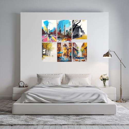 Image of SiddArtify Vibrant Cityscapes - Serene Asian Streets Art Print Set - Sticker - 12x18 Inch - Pack of 6 Wall Room Decoration art Poster Prints