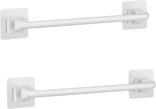 Liitrton 2 Pack Adhesive Towel Bar, No Drill 13 Inch Bath Towel Rack, White