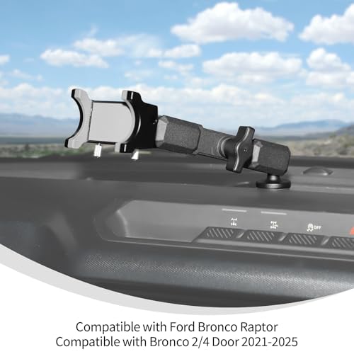 Image of Linskip Dashboard Universal Metal Clamp Phone Mount & Holder for 2021-2025 2026 Ford Bronco Raptor & Bronco 2 /4 Door, Rotates Vertical & Horizontal, Rugged Off-Road Stability