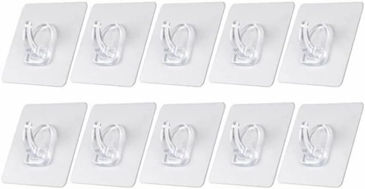 Volunx 10 PCS Heavy Duty self Adhesive Clear Hooks Clear Waterproof 15kg 33lb Plastic Strong Sticky Hook for Bathroom Kitchen Wall Door Metal, Tiles, Wood, Ceramic to Make Garland