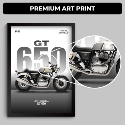 Image of Royal Enfield Bullet Poster | Framed RE Continental GT 650 A4 Sized (31 x 23 cm) | Mr Clean Bike Poster for Wall, Gift for Boys, Bike Frames | Bikes Posters for Wall, Bedroom, Hostel, Study Room (F 171)