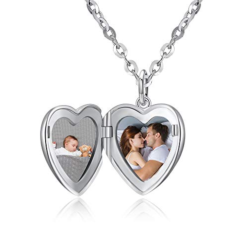925 Sterling Silver Personalized Photo Heart Locket Necklace Forever in My Heart Custom That Holds Pictures for Women Men Kids-14