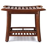 RANDEFURN Bamboo Shower Bench, Shower Bench for Bathroom, Corner, 24x15x18.2 Inches, Shower Tool with Shelf, Shoes Organizer