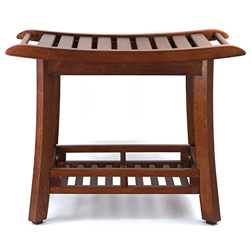 RANDEFURN Bamboo Shower Bench, Shower Bench for Bathroom, Corner, 24x15x18.2 Inches, Shower Tool with Shelf, Shoes Organizer