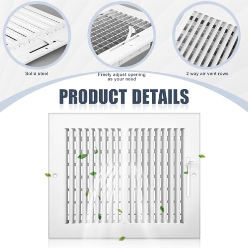 4 Pack Air Ceiling Vent Cover Grille 10"w x 8"h Duct Opening Size, 2 Way Steel Grille Register with Adjustable Damper for Ceiling Wall HVAC Heat Cold Air Conditioner (White, Outer 11.75" W x 9.75" H) by Tandefio - Used condition - Image 3