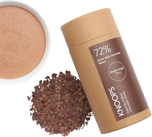 Image of Knoops Dark Hot Chocolate Flakes, 72% Extra Dark Luxury Hot Drinking Chocolate, Delicious Cocoa Drink with Real Choc Flakes, All Natural Vegan Ingredients, 250 g, Equal to 8 Serving Sachets