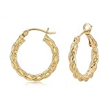Pendientes de aro trenzados de oro para mujer, chapados en 14 quilates, ligeros, trenzados, redondos, regalo de joyería