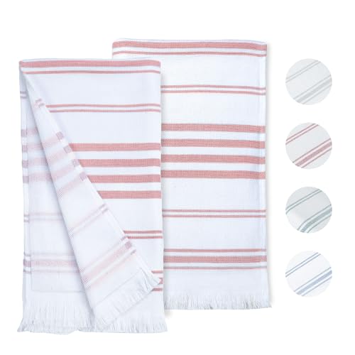 Ample Decor Cotton Hand Towels 16x28 Inches, Turkish Style, Quick Dry, Multi-Purpose Kitchen & Bathroom Towels, Oeko-Tex Certified, Set of 2, Red