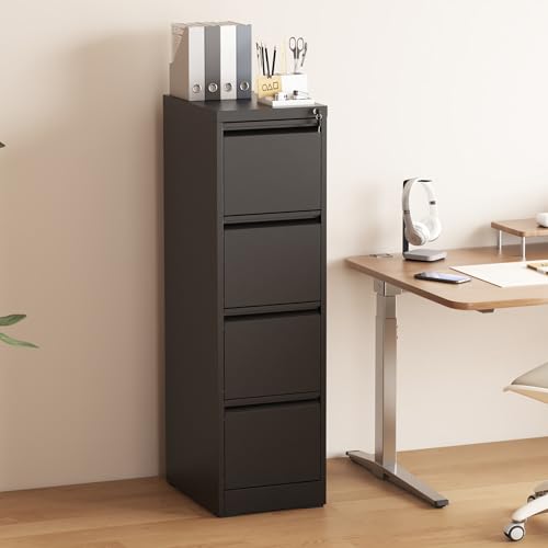 Glyxxen 4 Drawer File Cabinet with Lock, Vertical Filing Cabinets