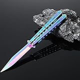 Topsky バタフライナイフ 訓練道具 練習用 刃なし 折りたたみ戦術 練習用バタフライナイフ サバイバルゲーム用品 調整レンチ付き 持ち運び 初心者 おもしろ雑貨 キーホルダー 手工芸品の装飾 逸品 プレゼント (ブルー)