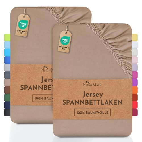 NatureMark 2er Pack Jersey Spannbettlaken, Spannbetttuch 100% Baumwolle in vielen Größen und Farben MARKENQUALITÄT ÖKOTEX Standard 100… – Ansicht 1