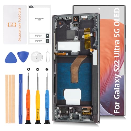 S22 Ultra 5G S908 6.78" dispay Area OLED LCD Display +Phantom Black Frame (Not OEM 6.8”) for Samsung Galaxy S22 Ultra 5G LCD Screen Display Replacement Touch Digitizer Assembly Kit