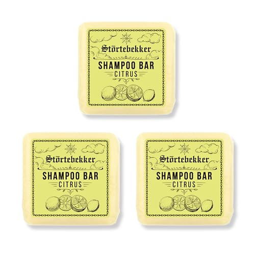 Störtebekker® Premium Champú sólido Citrus (x3) - Champú vegano hecho a mano para hombre y mujer - cuidado de ducha perfumado para la piel y el cabello - Champú hidratante sólido - Champú Bar