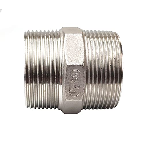 LOZOME 1-1/2\" Male to Male Hex Nipple Threaded Pipe Fitting NPT Stainless Steel SUS304