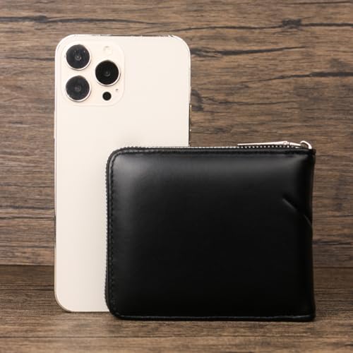 RFID Blocking Slim Wallet for Men & Women | Compact Zip Around Travel Wallet with Card Slots & ID Window | Secure Bifold Leather Mini Front Pocket Wallet for Daily Use (Black)4