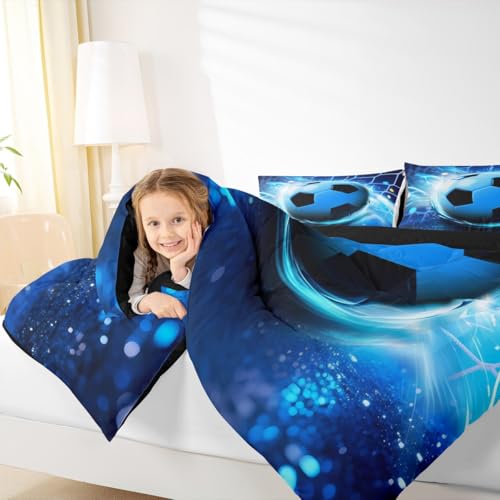 Image of Feelyou 3D Soccer Comforter Set King Size Kids Football Pattern Bedding Set for Boys Girls Sports Theme Duvet Quilt Room Decor