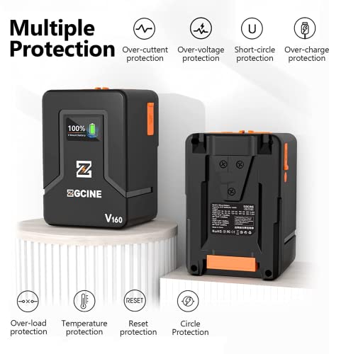 Zgcine V160 V-Mount Battery 142Wh 14.8V 9600Mah For Video Camera Camcorder Broadcast With Dual D-Tap/Usb-C Input & Output,V-Lock Battery Compatible With Bmpcc 4K 6K Pro/Zcam/Canon Eos R5C/Sony Fx3 #TOP2