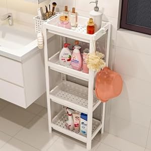 Quirixキッチンワゴン 棚 隙間収納 ワゴン キャスター付き 棚 ラック 隙間収納 棚 スリム キッチンワゴン スリムワゴン 冷蔵庫の横 食器棚の横 シンクの横 洗濯機の横 洗面台の横 隙間収納 キッチン 収納 (ベージュ, 4階建て)