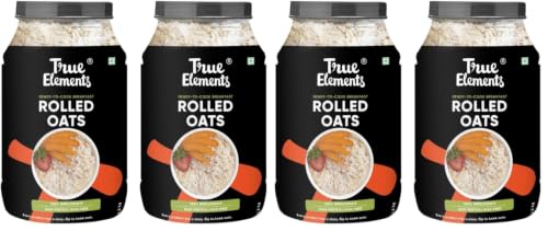 Image of True Elements Rolled Oats 1.2kg (Pack of 4) | 100% Whole Grain | High Fiber & Protein | Healthy Breakfast Cereal | Jumbo Oats useful for oatmeal | Diet Food for Weight Management