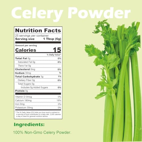 ORGFUN Celery Powder 100% Nature Fresh Celery Juice Powder, Locally Sourced No Additives Gluten Free Prefer for Drinks, Smoothies 5.3 Oz