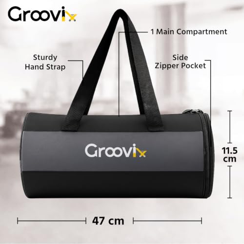 Image of GROOVIX 20L Gym Bag, Black, Polyester, Water Resistant, with Dedicated Shoe Compartment, Adjustable Shoulder Strap, Unisex Duffel for Training, Yoga, and Travel