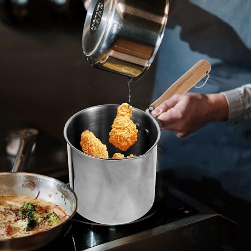 Kichvoe Frigideira Com Cesto Frigideira Funda De Aço Inoxidável Panela De Leite Com Pegador De Alime