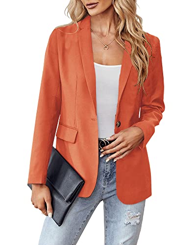 Lpcbdee 2022 Professional Womens Casual Blazers Long Sleeve Standing Collar Open Front Work Office Jacket Orange #TOP4