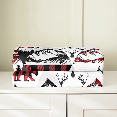Rustic Throw Blanket Baby,Moose Bear Deer Fleece Blanket For Kids Boys Adult,Lodge Patchwork Hunting Animal Flannel Blanket Lightweight,Christmas Woodland Mountain Tree Bed Blanket Ultra Warm #TOP3