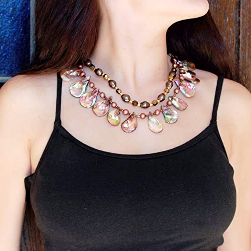 Looklove Womens Jewelry Mother Of Pearl Necklace And Earring Set Necklace 20" Long With A 3" Extender Earrings Measure 2" Long #TOP6