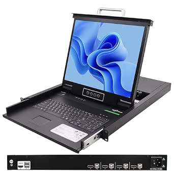 1U Rack Mount KVM Console with 19-Inch LCD, 4-Port HDMI Switch, and Accessories