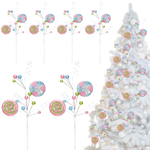 Gejoy 6 Pcs 15.7" Candy Lollipop Christmas Picks Macaron Tree Stems