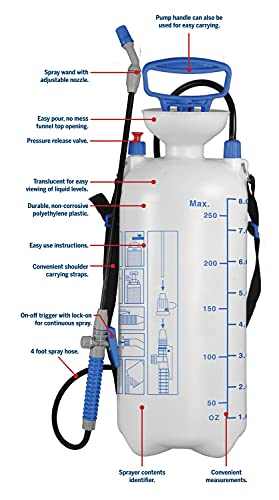 Rainmaker Multi-Purpose Pressure Pump Sprayer - For Home And Garden Applications, Easy-Pour No Mess Funnel Top, 2 Gallon #TOP2