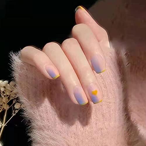JUSTOTRY 24 Pcs Press on Nails Short, White Translucent Fake Nails with Designs,Square Acrylic False Nails Short, Stick on Nails for Women Nails Art
