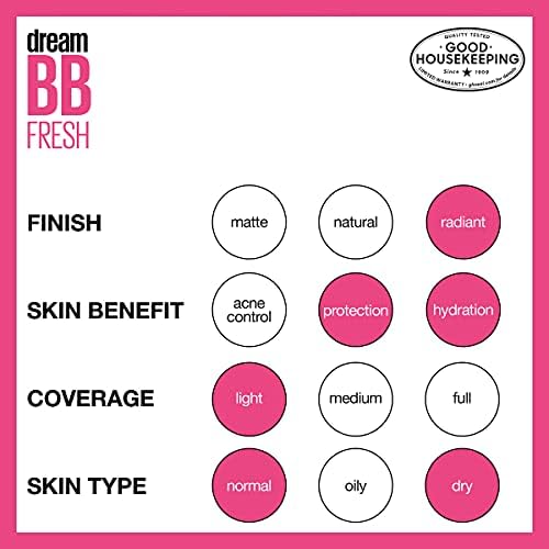 Maybelline Dream Fresh Skin Hydrating BB cream, 8-in-1 Skin Perfecting Beauty Balm with Broad Spectrum SPF 30, Sheer Tint Coverage, Oil-Free, Light/Medium, 1 Fl Oz - 5