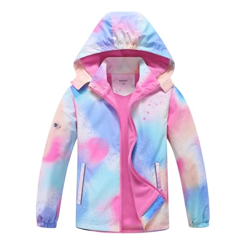 MGEOY Girls Rain Jacket Lightweight Waterproof Hooded Fleece Lined Raincoat Windbreakers for Kids Rainbow 10/12 by MGEOY - Used condition - US$19.78