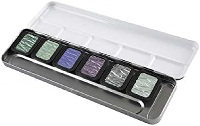 K-F0602S Colour Bowl 30 x 22 mm Pearlescent Colours Cool 5+1 Piece in Metal Box Rubber Arabic Pigments Metal
